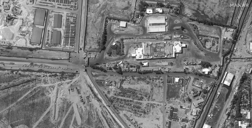 This handout image courtesy of Maxar Technologies taken by the WorldView-1 satellite on May 7, 2024 shows an aerial view of the Rafah border crossing with Egypt in the southern Gaza Strip amid the ongoing conflict in the Palestinian territory between Israel and Hamas.